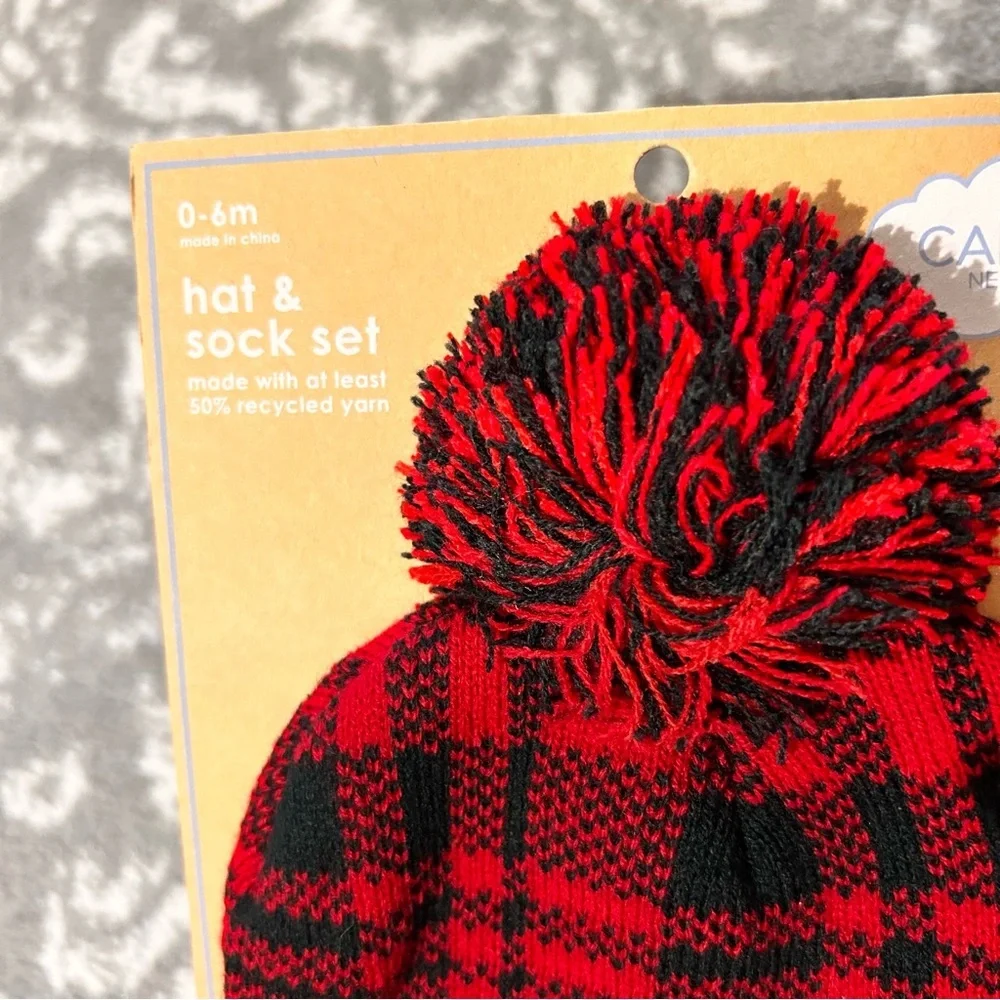Capelli Red and Black Christmas Holiday Hat and Socks 0-6 months